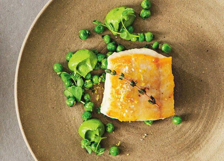 Halibut with Spring Peas and Spinach Puree Recipe