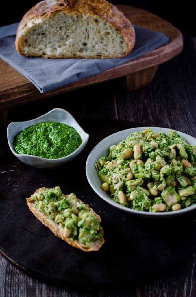 Tuna and White Bean Salad with Kale Pesto Crostinis